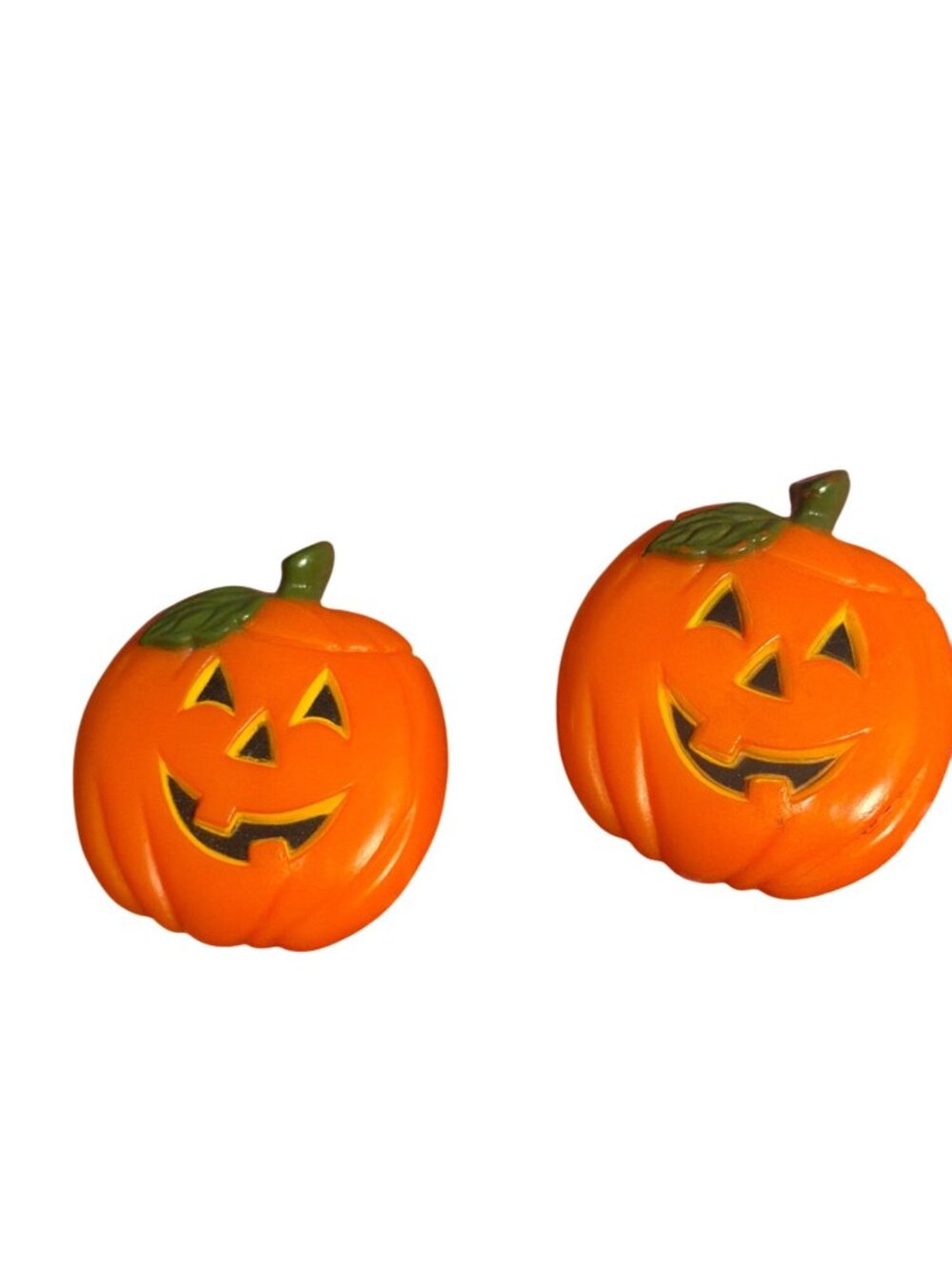 2 Vintage Jack O Lantern Pin Brooch Pumpkin Halloween Plastic Textured Estate